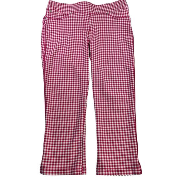 Nygard Luxe Slims Capri Size M 10-12 Pink White Gingham Check Stretch Fun Pants - Picture 6 of 11